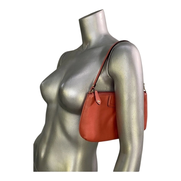 Coach Ashley Leather Wristlet Burnt Orange Gold Logo Clutch Bag - Picture 10 of 11